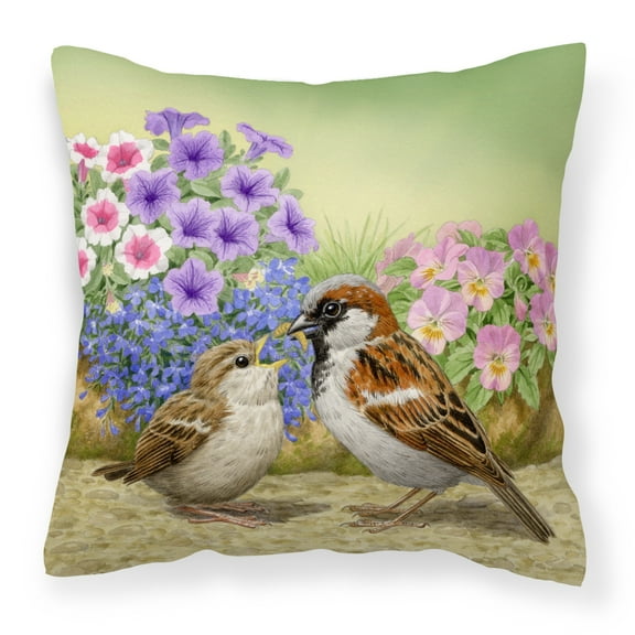 Carolines Treasures ASAD0700PW1818 House Sparrows Feeding Time Canvas Decorative Pillow  18H x18W multicolor