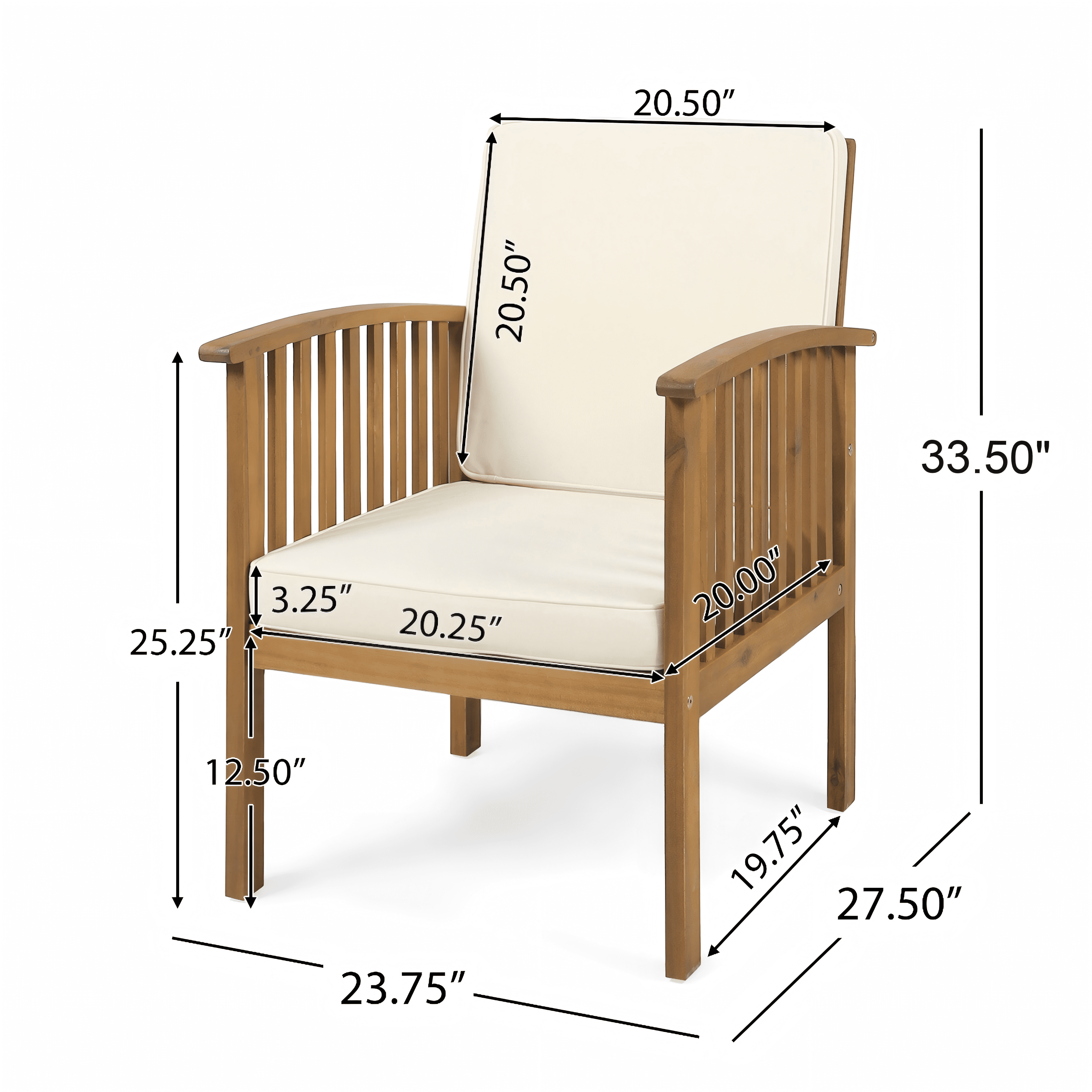 Outdoor Single Acacia Wood Leisure Chair, Casual Rest Seat for Patio Garden, Teak