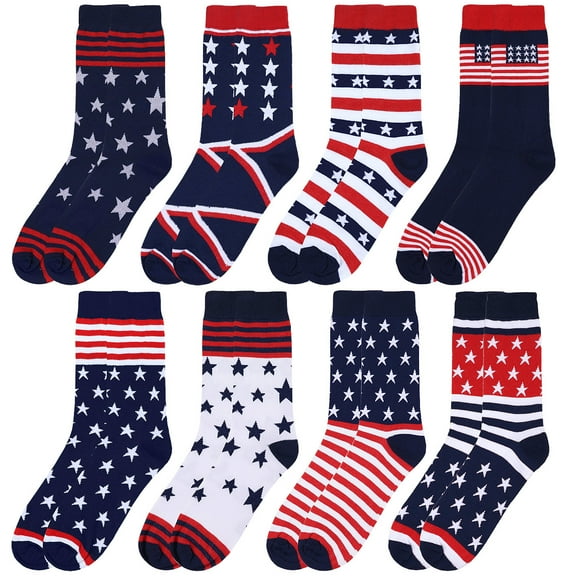 Falari 8 Pairs Men Patriotic Novelty Casual Dress Crew Socks