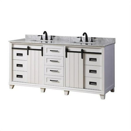 J&J International  72 in. Chanceton Vanity in White with White Carrara Marble Top with White Basins