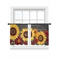thumbnail image 2 of Sheer Curtains 54 Inches Long 2 Panels, Summer Yellow Red Sunflower on Retro Stamps Rod Pocket Curtain Voile Draperies, Rustic Pastoral Floral Light Filtering Window Treatment for Living Room, 2 of 8