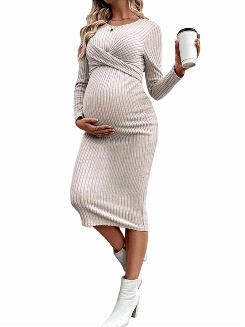 Long Sleeve Maternity Sweater Dress for Fall Winter, Knit Ribbed Maternity Bodycon Dress XL Long Sleeve Maternity Sweater Dress for Fall Winter, Knit Ribbed Maternity Bodycon Dress XL