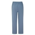 thumbnail image 5 of Women's Cotton Linen Blend Pants, High Waist Drawstring Wide Leg Casual Trousers, Elastic Waist Straight Leg Pants with Pockets, Comfy Lounge Wear for Daily, Spring and Summe-Sky Blue, 5 of 9