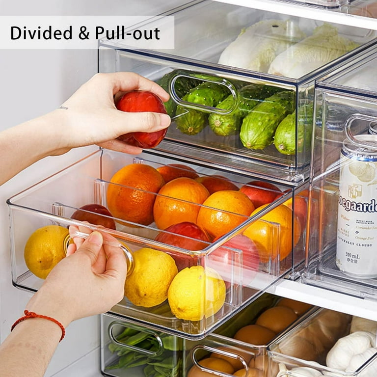 Fridge Drawer Pull Out Stackable Bins with Handle Clear Refrigerator Drawers  Organizer Food Storage Container Box with Dividers Plastic Produce Saver  for Pantry, Cabinet, Kitchen, Clothes 