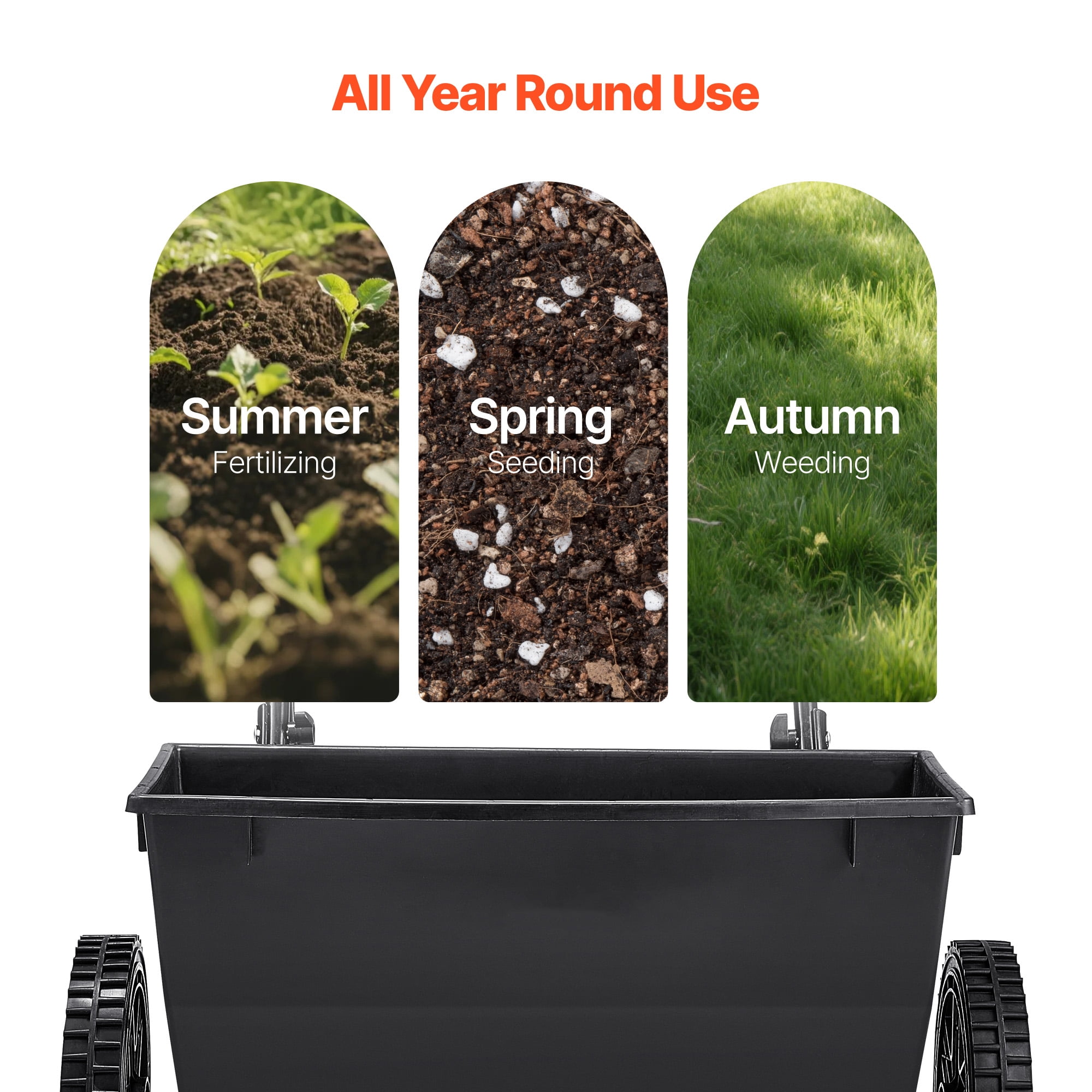 KFFKFF Walk-Behind Push Spreader, 50 lbs Capacity, Drop Spreader with Hopper Grate, 18-inch Spread Width & 10 Adjustable Settings, 10-inch All-Terrain Tires, Ideal for Seed, Fertilizer, and Salt