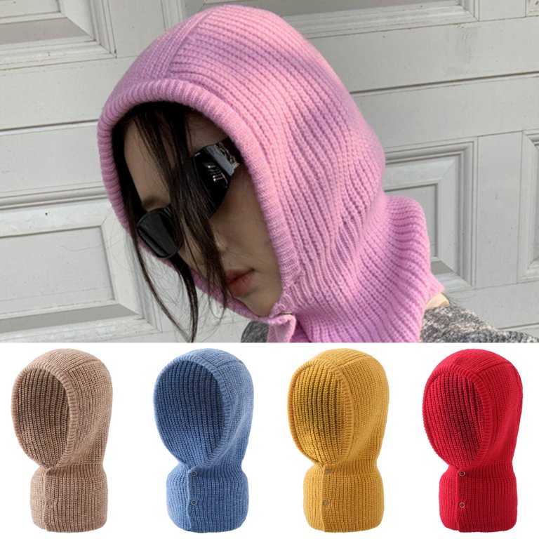 Wool Acrylic Knit Balaclava Hooded Scarf Hat Adjustable Drawstring Unisex Winter 71OlGGSA05L._AC_UY350_.jpg main image 4