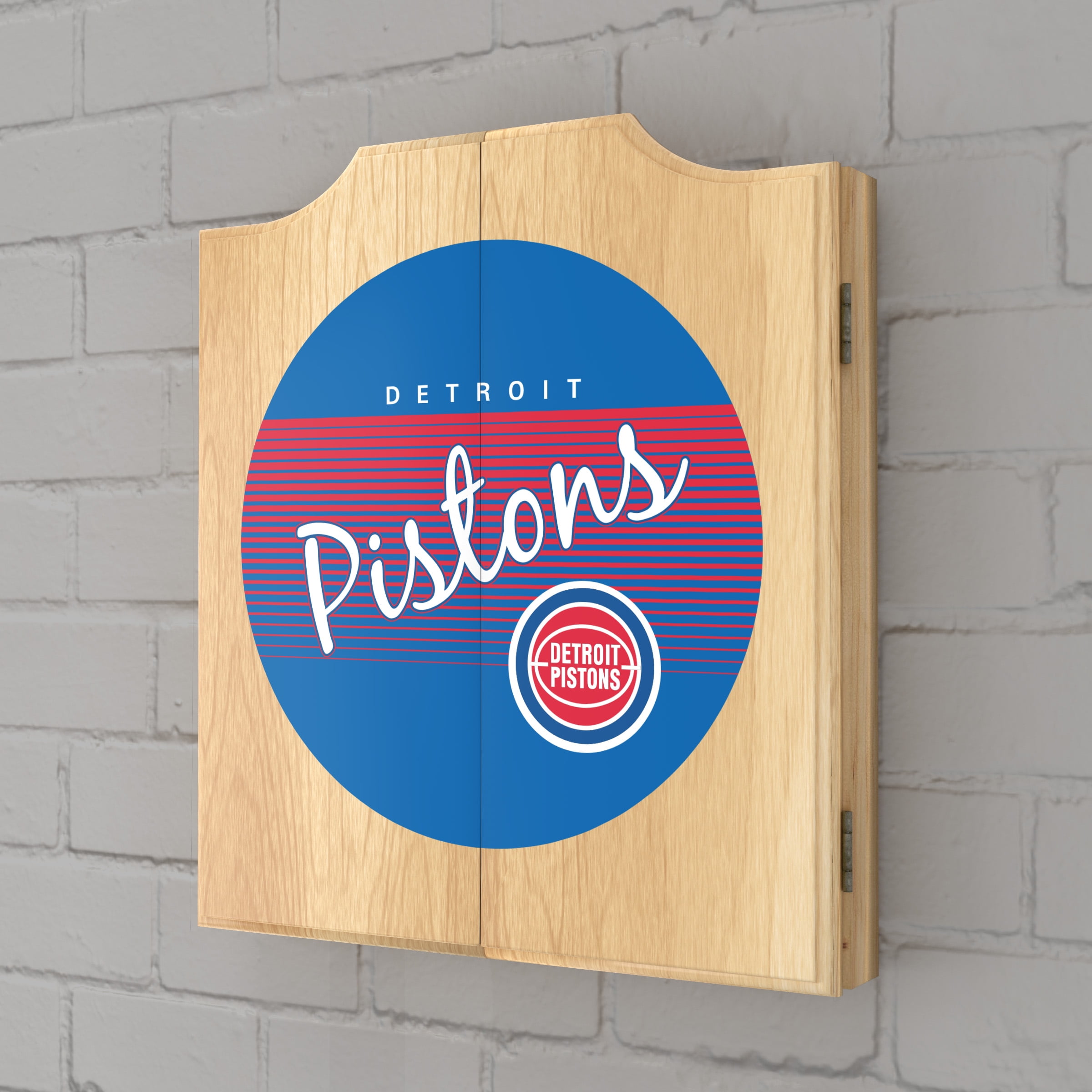 Detroit Pistons Hardwood Classics Dart Board Cabinet Set with 6 Steel Tip Darts