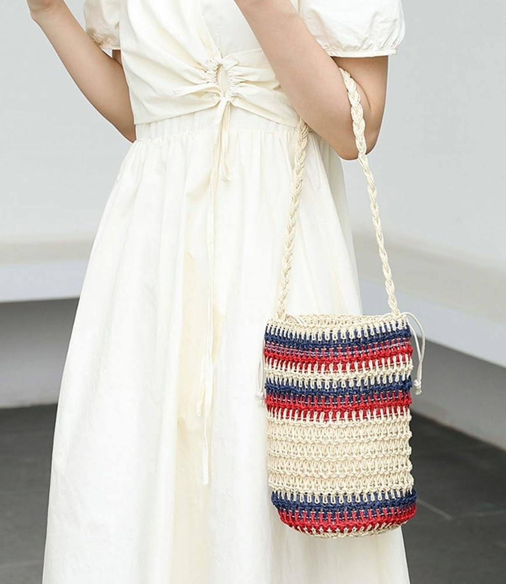 Straw Bag for Women Summer Beach Shoulder Purse Tote Handbag Woven Large Rattan Bucket Top Handle Satchel for Vacation