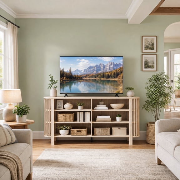Modern TV Stand for TVs Up to 55 Inches with Adjustable Shelves, Wood TV Media Console Entertainment Center ,Natural