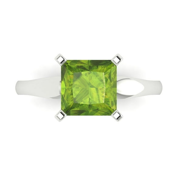 Solitaire Engagement Ring for Women - 2.5ct Natural Peridot in 18K White Gold Promise Ring