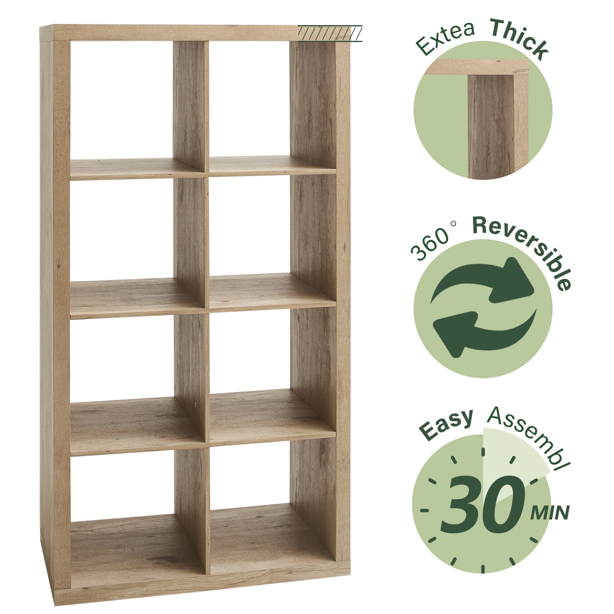 8-Cube Storage Organizer,Open Back Decorative Bookshelves,Natural 01