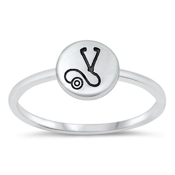 Cute Stethoscope Ring .925 Sterling Silver Nurse Doctor Medical Band Jewelry Female Male Size 5