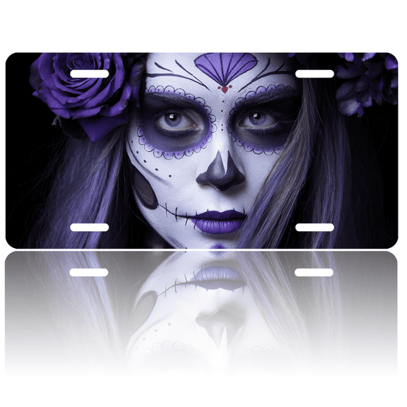 1 Pcs 2D Flat License Plate Covers & Frames, Day of the Dead For Decorative Front, Waterproof For Decoration Aluminum License Plate Covers & Frames Cover For Men Women, 12" X 6"