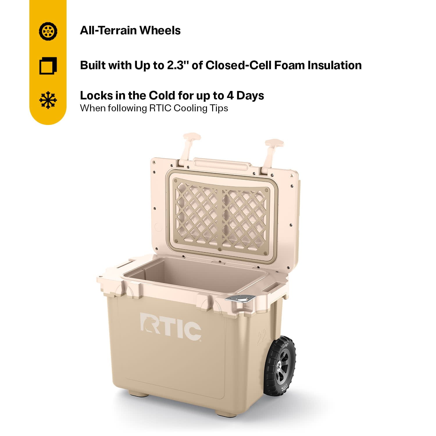 RTIC 22 QT Wheeled Hard-Sided Cooler, Fits 28 Cans or 6 Wine Bottles, Beach