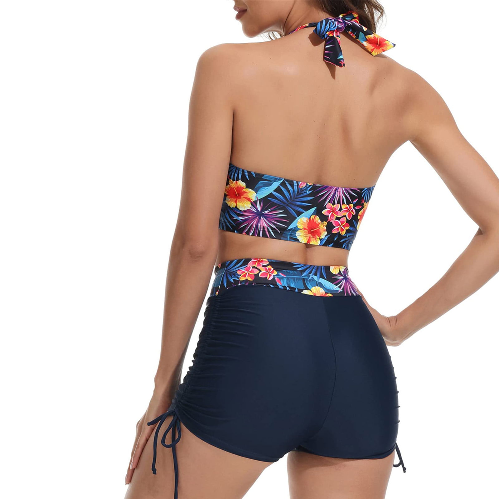 Womens Waisted Plus Size Swimsuits Bikini Wave Print Split Swimwear Woman Swimsuit,Blue/XL -