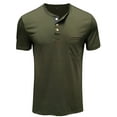 thumbnail image 4 of Daeful Chemisier Col Henley Été Hauts Col Rond T-Shirts Hommes Regular Fit Uni Manches Courtes Base Tee Armée Vert XL, 4 of 5