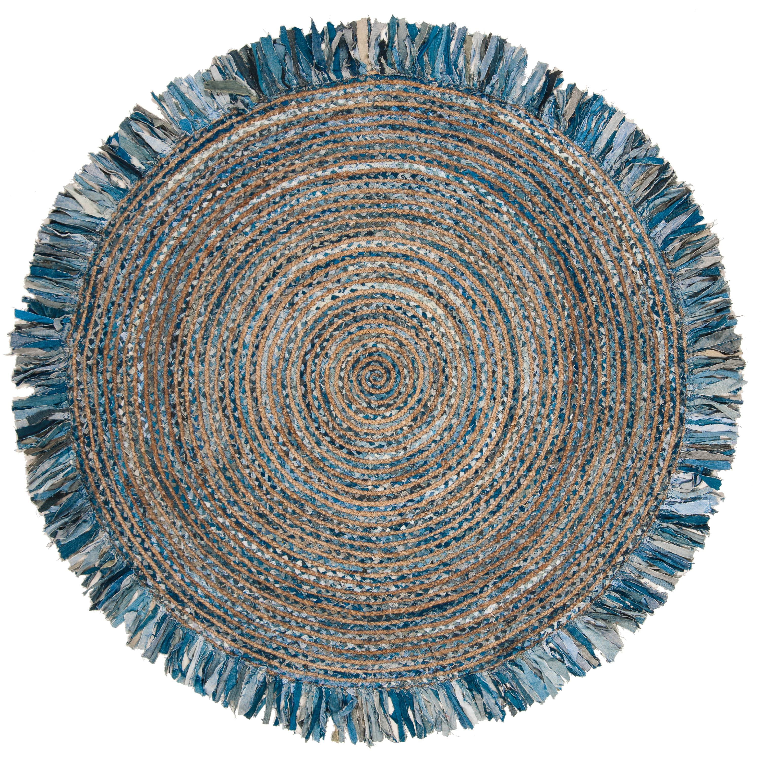 SAFAVIEH Cape Cod Victoria Braided Area Rug, 8' x 8' Round, Ivory/Denim
