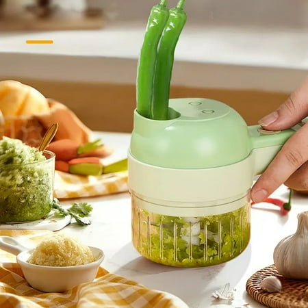 

4 in 1 Portable Electric Vegetable Cutter Set Gatling Vegetable Chopper Mini Wireless Food Processor Garlic Chili Onion Celery Ginger Meat Garlic Chopper with Brush