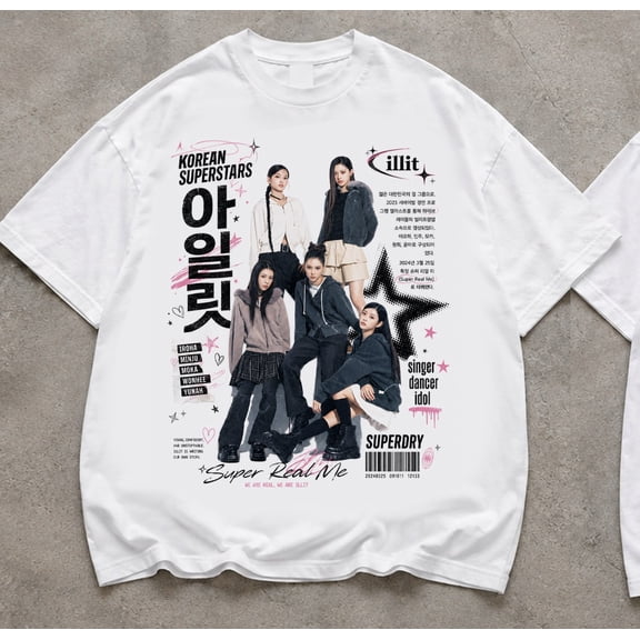 ILLIT Korean Superstars Super Real Me Vintage 90s T-Shirt, K-Pop Girl Group Bootleg Graphic Tee