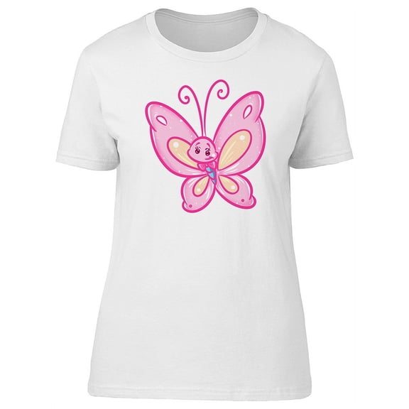 Cute Cartoon Pink Butterfly Tee Women's -Image by Shutterstock