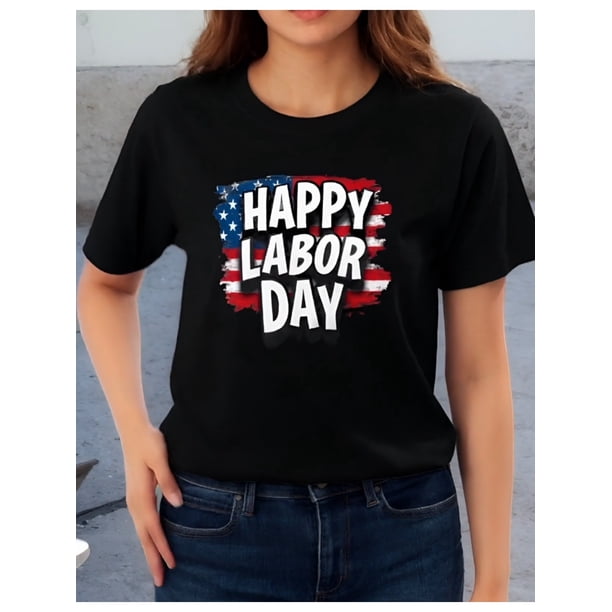 Women'S Labor Day Happy T-Shirt - Patriotic American Flag Design, Casual Short-Sleeved, Summer Outfits For Women, Women Tops