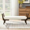 thumbnail image 3 of S-HOME Versatile Mid Century 52 Inch Bench Upholstered in Cognac PU with Rubber Wood Base – Seating for Living Spaces or Entryways, Beige, 3 of 8