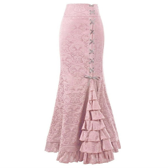 Women's Vintage Victorian Gothic Mermaid Long Skirt High Waist Tiered Fishtail Pencil Maxi Skirt
