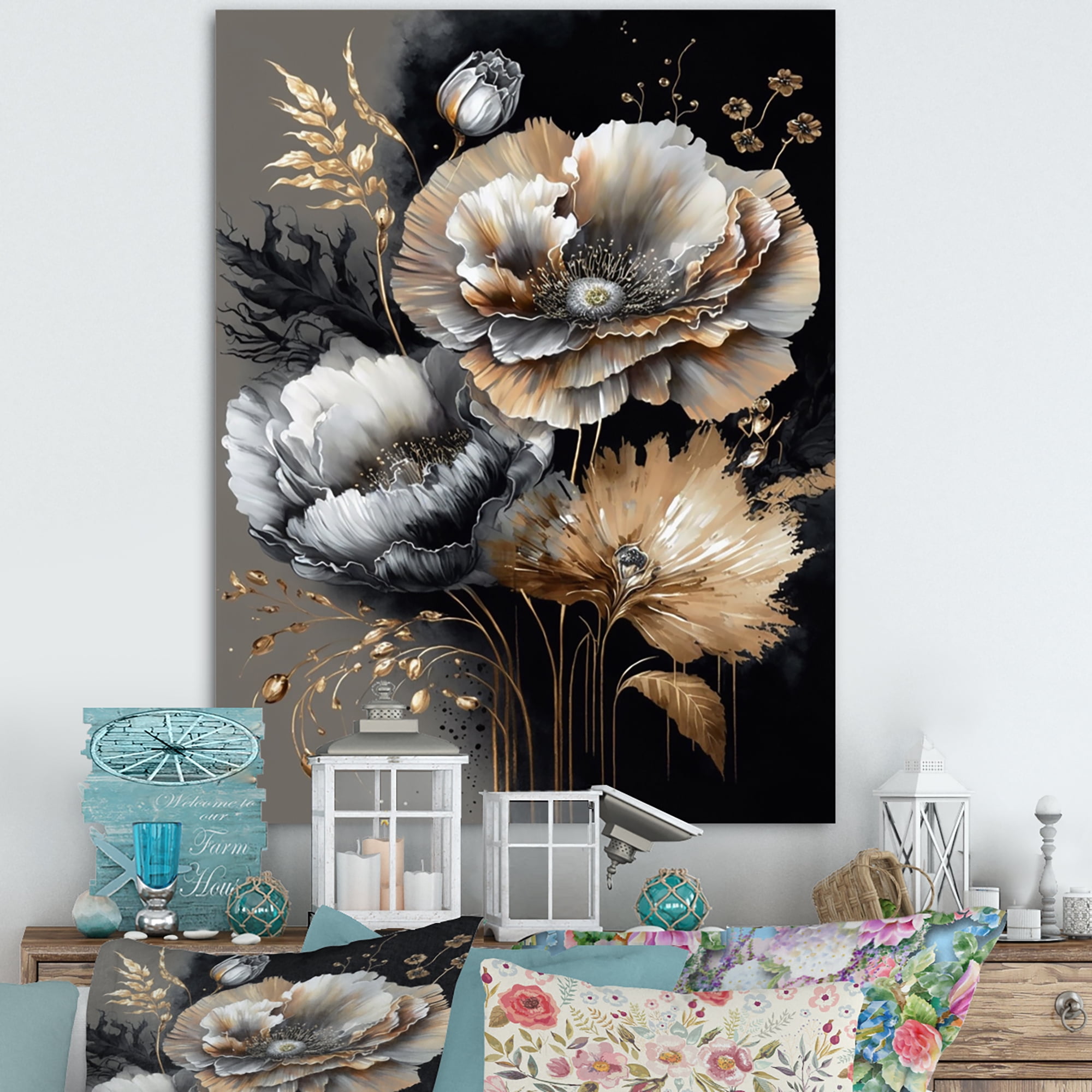 Designart Golden Gothic Floral Bouquet IV Canvas Wall Art