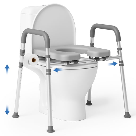 Loyoda Toilet Seat Risers for Seniors, 400 lbs Capacity, Adjustable Height and Width for Pregnant and Disabled (Gray)
