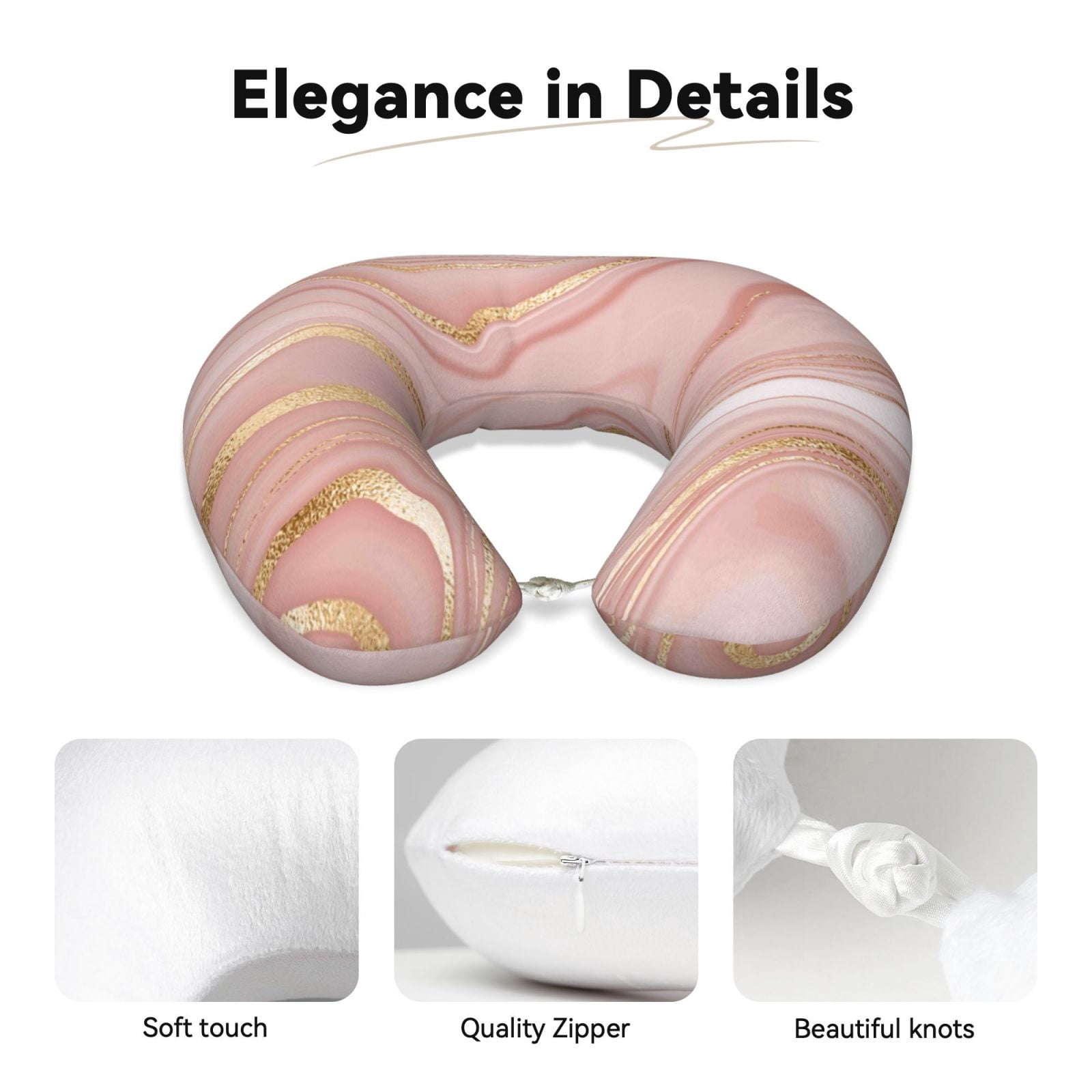Xecao Rose Gold Glitter Splatter Print Memory Foam Cervical Neck Pillow Versatile U-Shaped Pillows for Home,Office,Camping,Travelling,Soft Washable Cover