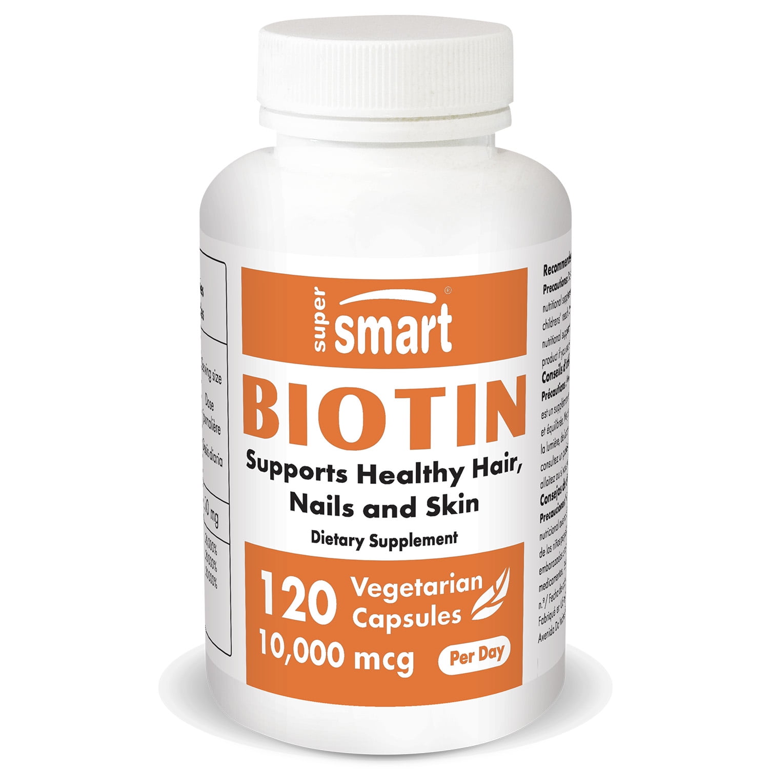 Supersmart - Biotin 10000 mcg per Day - Hair, Skin & Nails Vitamins Pills - B Complex Supplement | Non-GMO & Gluten Free - 120 Vegetarian Capsules