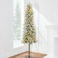 thumbnail image 2 of Favory Flocked Pencil Christmas Tree 6ft Pre-lit Alpine Slim Holiday Decoration, Lighted Skinny Décor LED Lights, Metal Stand,Green & Flocked, 2 of 9