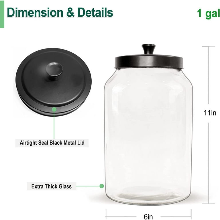 Glass Jars with Black Lids, 1 Gallon Large Glass food storage Containers, Glass  Jars with Airtight Lids, Large Glass Canister, Large Glass storage  containers with lids, Glass Flour Jars 