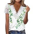 thumbnail image 1 of V Cuello Manga Corta Tops para las Mujeres de Verano Pliegue Estampado Blusa, Botón Casual Abajo Camisa para el Uso de la Fiesta de Primavera, 1 of 5