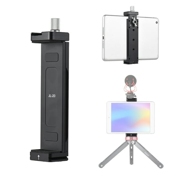 Smartphone Tablet Tripod Mount Phone Holder Clamp Aluminum Alloy 12.5cm-23cm/4.92in-9.05in Adjuatable Width with Cold Shoe Mount 1/4in Threaded Holes Compatible with Smartphone iPhone 13/12/11 iPad