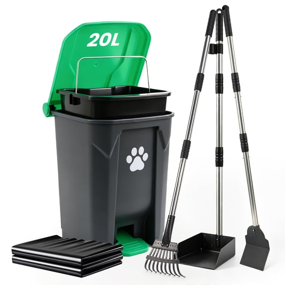 ZALALOVA 20L/5Gallon Dog Poop Trash Can Outside with Pooper Scooper and Step Pedal,Outdoor Dog Poop Trash Can with 50 Bags Lid Removable Inner Bucket Backyard, Porch, Garage, Yard