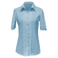 thumbnail image 6 of 2026 New Womens Casual V Neck Short Sleeve Button Down Shirts Business Casual Work Boho Tops Blouses(Light Blue,XXL), 6 of 7