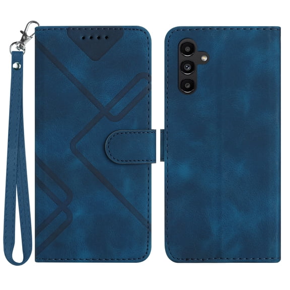 Compatible with Samsung Galaxy A13 5G Vintage Wallet Case, with Wrist Strap PU Leather Flip Card Slots Holder Kickstand Magnetic Closure Phone Case Cover for A13 5G for Women Men, Darkblue
