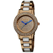 August Steiner Womens Crystal Glitz Watch - Crystal Filled Bezel On Ceramic Link Rose Gold Bracelet - AS8052
