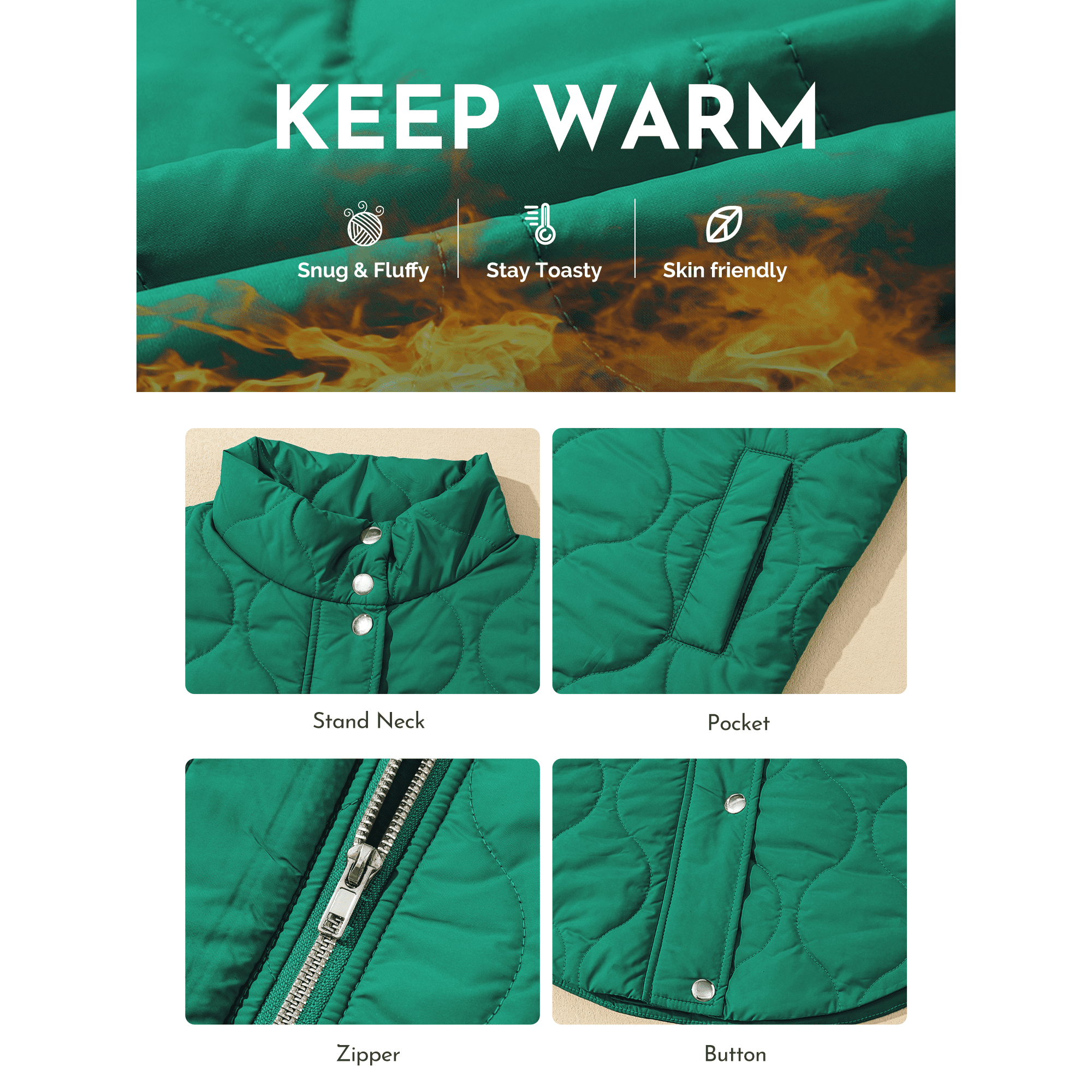 SHEWIN Puffer Vest for Women Lightweight Cropped Quilted Coat Button Zip Up Sleeveless Jackets Fall Spring Stand Collar Outerwear with Pockets Green