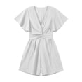 thumbnail image 5 of ZHYou Short Sleeve Jumpsuits for Women Cotton Flowy Loose V Neck Lightweight Casual Summer Short Rompers,White,Size L, 5 of 6