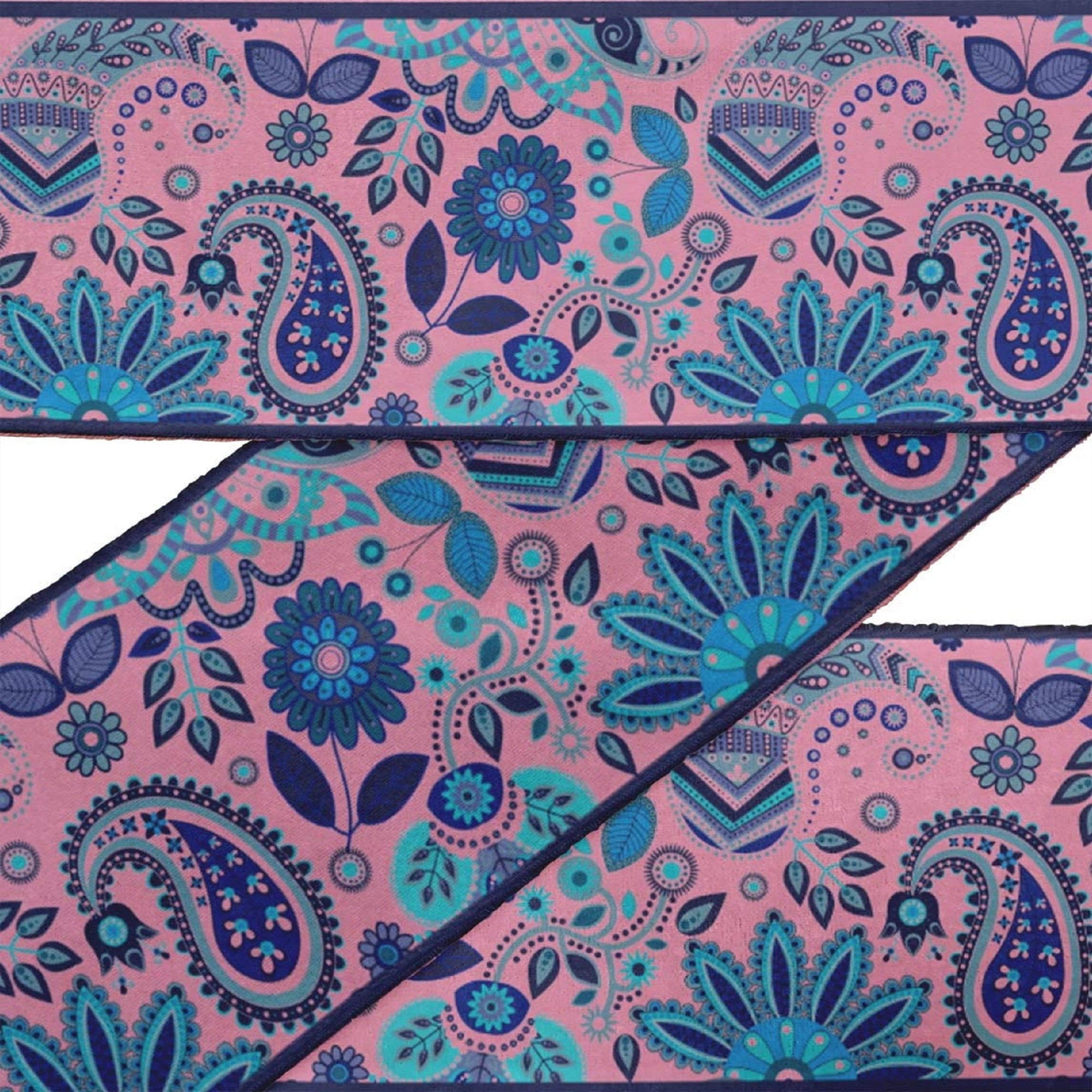 IBA Indianbeautifulart Black Leaves & Floral Paisley Velvet&nbsp;Trim&nbsp;Fabric Sewing Fabric Lace Dressmaking Printed Sewing Lace 9 Yards 3 Inches