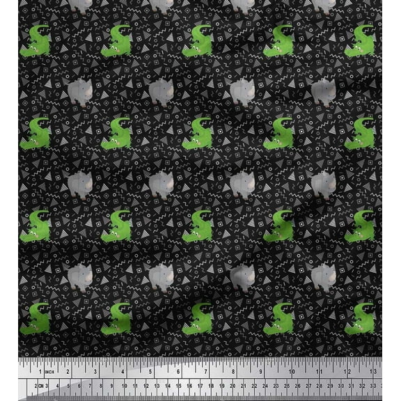 Soimoi Cotton Duck Fabric Geometric Shapes,Crocodile & Rhinoceros Kids Decor Fabric Printed Yard 42 Inch Wide