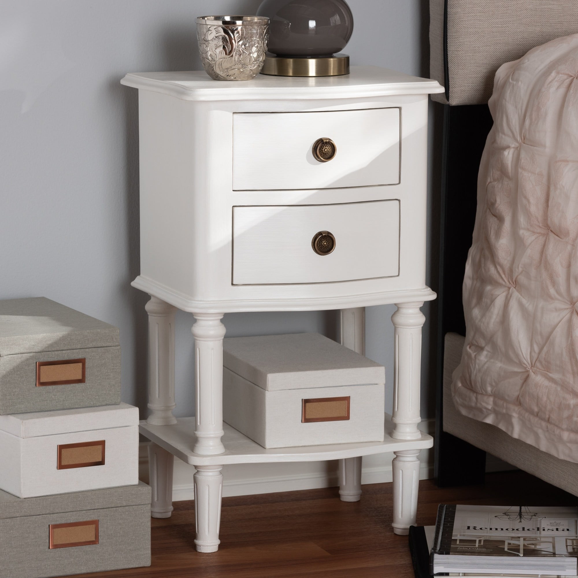 Baxton Studio Farmhouse White Finished 2Drawer Nightstand by Walmart