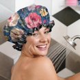 thumbnail image 5 of Shower Caps,Pioneer Flower Floral Print Pattern Waterproof Shower Cap for Women 4 Pieces,Double Reusable Hair Cover for Shower PEVA Elastic Stretch Hem, 5 of 7