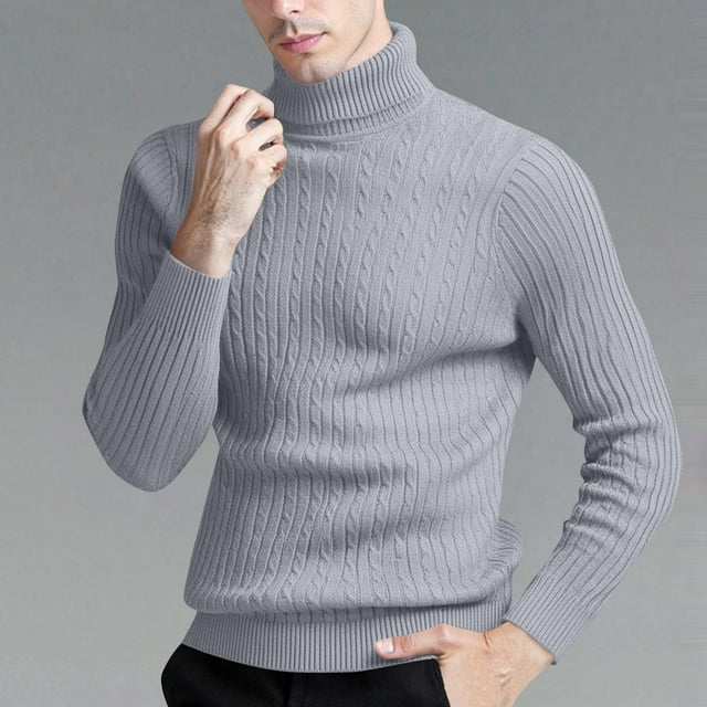 Chandail Tricoté Uni pour Hommes à Col Roulé Manches Longues Coupe Ample Décontractée en Polyester pour l'Hiver