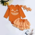 thumbnail image 2 of CAUYDY Baby Girl Halloween Outfit Letters Pumpkin Ghost Print Long Sleeves Romper Shorts Halloween Clothes(Orange,0-3 M), 2 of 4