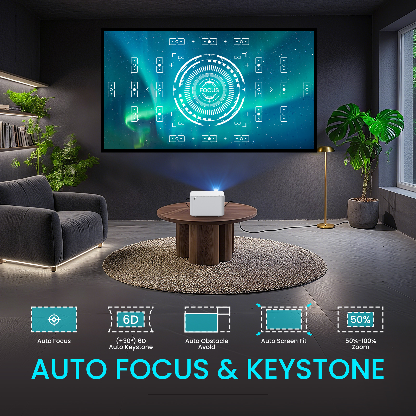 Built in Streaming Smart Projector and Fresnel 85% Alr Screen, Daylight Screen 100% Srgb Support 8k/4k, Home Projector Wifi 6 Bluetooth 5.4