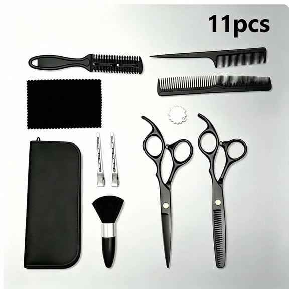 11-Piece Professional Hair Cutting Scissors Kit, Hairdressing Shears Set with Thinning/Texturizing/Barber Shears, Stylist Comb, Cape, Clips for Salon & Home Use