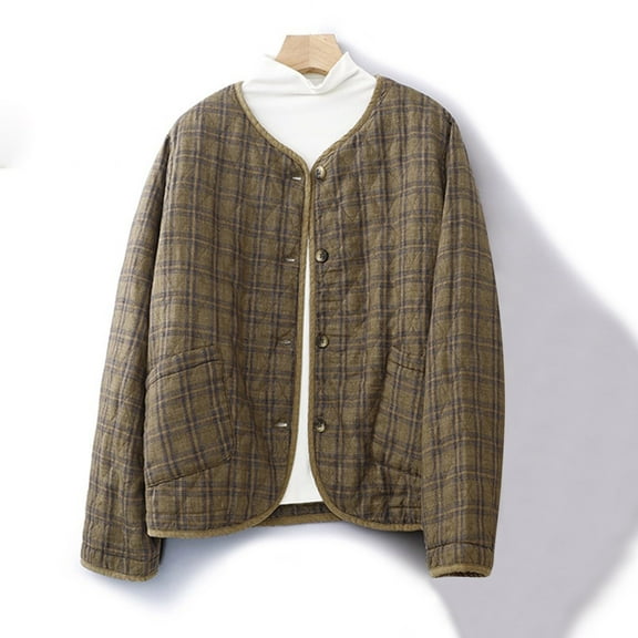 Bixock Winter Women Quilted Jackers,Fleece Puffer Jackets for Women,Women’s Casual Outerwear Jackets Plaid Print Baseball Jacket Short Length Thickened Long Sleeve Outerwear Jackets